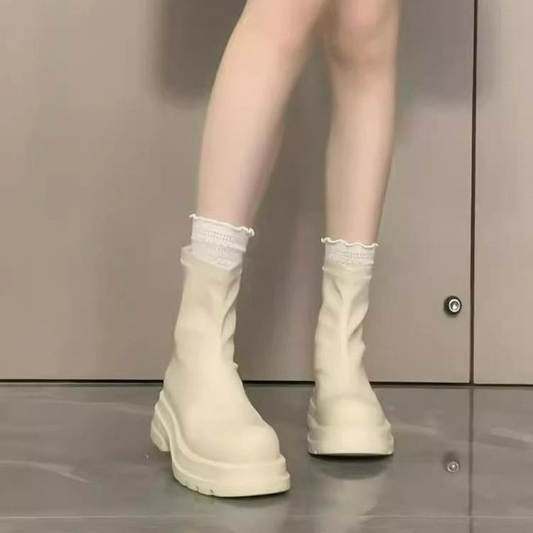 Женские ботинки-мартенсы 2025, новинка, ранняя осень, британский стиль, белые, женские тонкие ботинки, короткие ботинки на толстой подошве