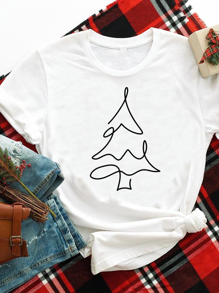 (Asian Size) Merry Christmas New Year O-neck Women's Top T Clothing Lovely Tree Trend 90s Print Short Sleeve T-shirts Fashion Holiday Graphic Tee