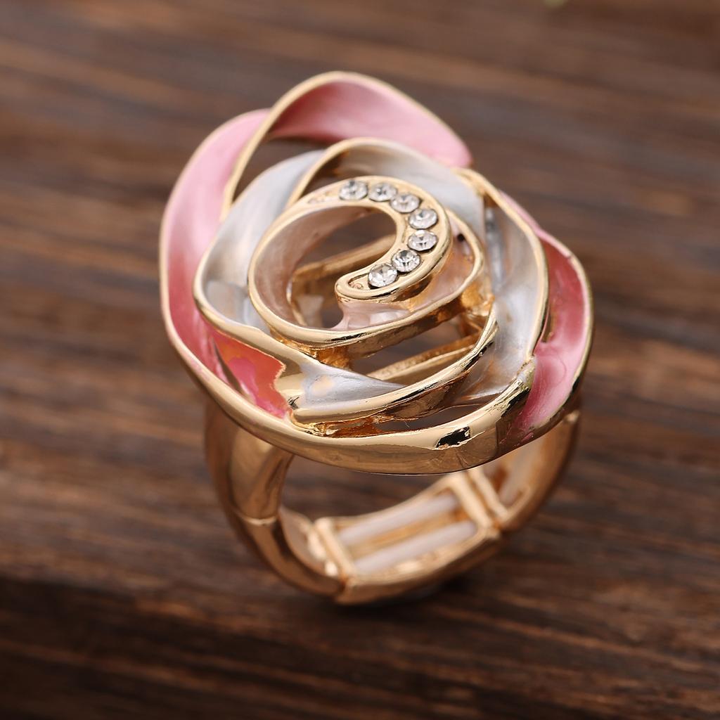 Новое цветное масло, геометрическое полое кольцо-цветок в виде ромба, эластичное кольцо, универсальное кольцо для женщин высокого класса