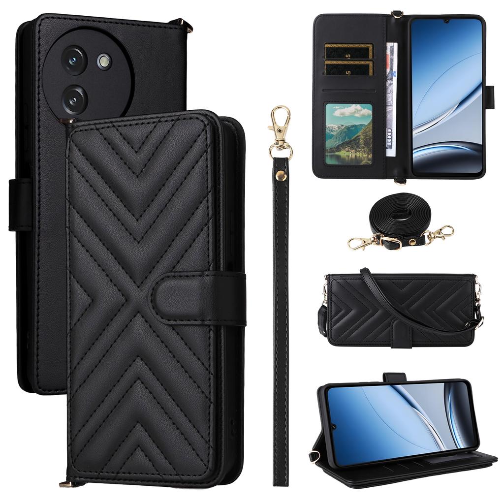 For Doogee Note 59/Note 59 Pro Case with Shoulder/Wrist Strap Leather Phone Cover Stand Wallet