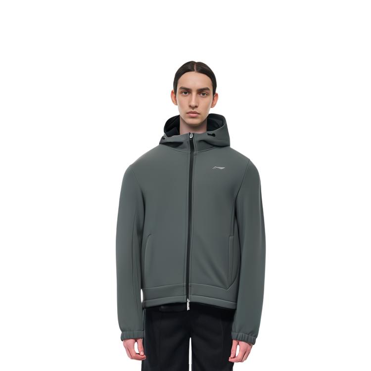 Li-Ning Серия Fitness, однотонная, с принтом логотипа, на молнии, с капюшоном, спортивная ветровка, мужская верхняя одежда, серая AFDSA01-2