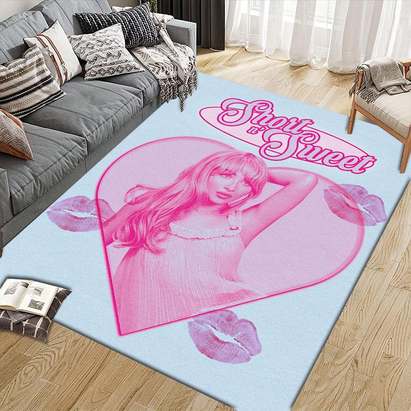 Sabrina Poster Flannel Printed Carpet, Home Sofa Decoration for Living Room & Bedroom, Non‑Slip Play Flannel Floor Mat for Game Room