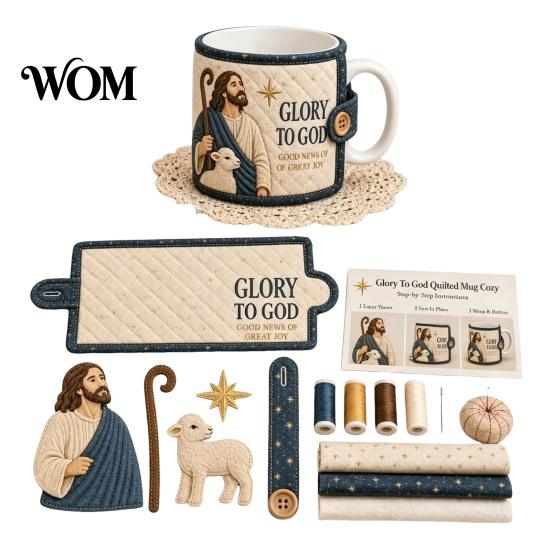 DIY Quilted Cup Sleeve Project Christmas Faith Mug Cozy Sewing Kit, Religious Wrap Craft Christian Themed Crafting Supplies Making Kit for Adults,