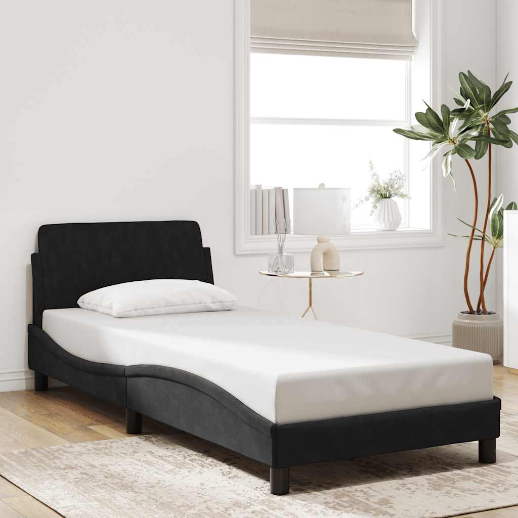 Vidaxl Rama Łóżka Z Zagłówkiem Bez Materaca, Czarna 90X190Cm Aksamitna