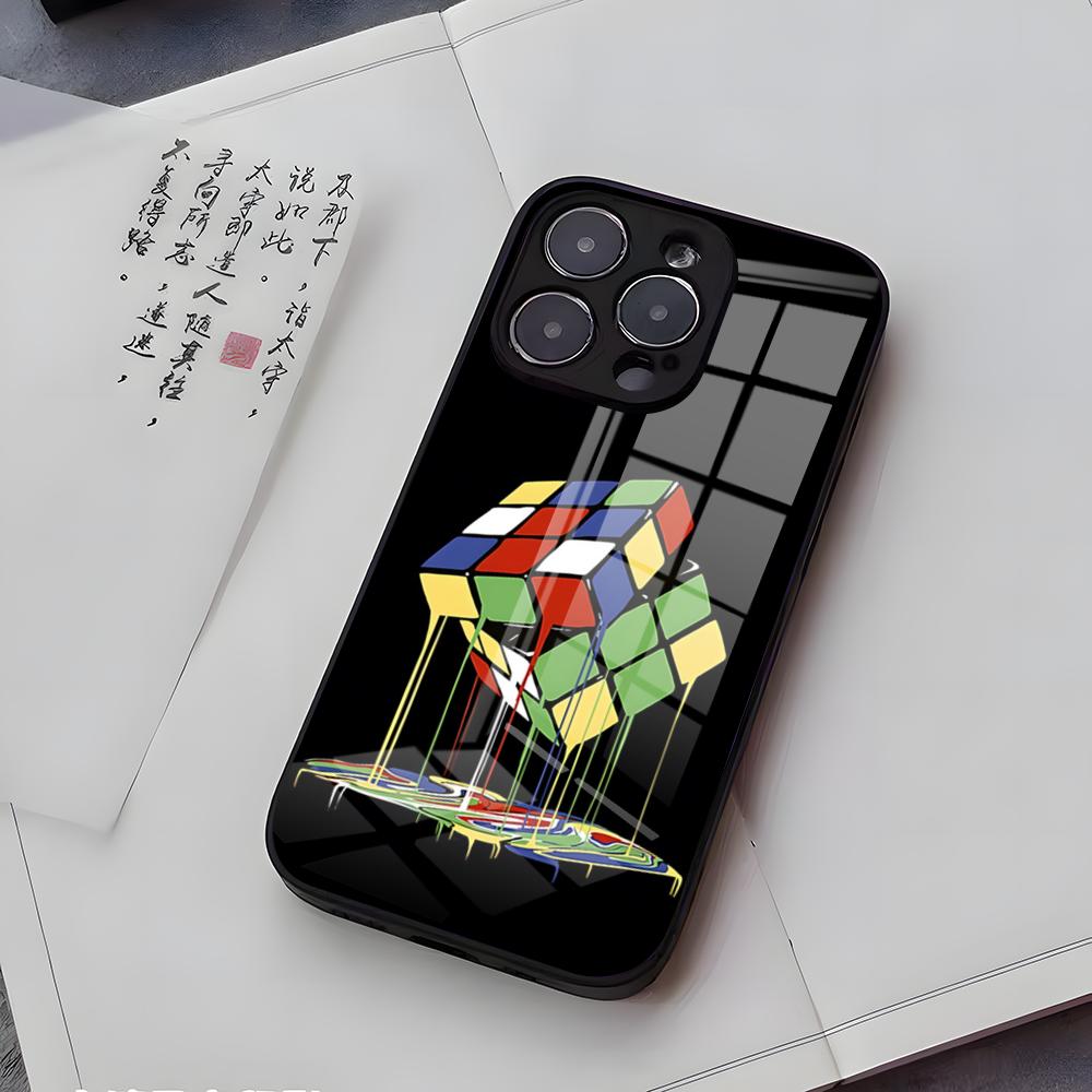 Крутой Забавный Чехол для Телефона Кубик Рубика Для IPhone 17 Air 16 E Pro Max 15 14 13 Mini 12 Pro 11 Max Plus Черный Стеклянный Чехол