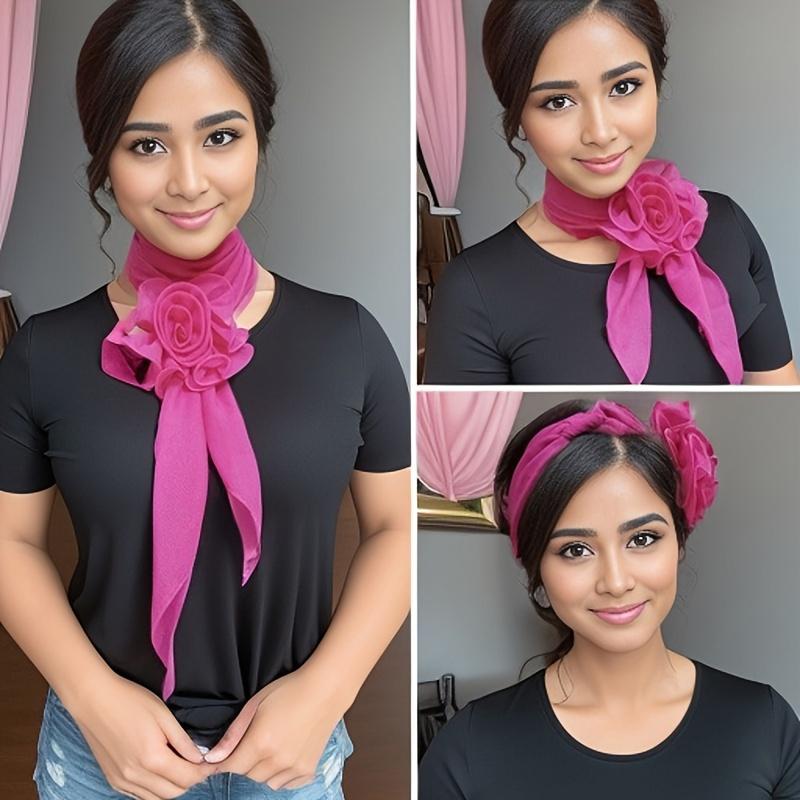 1 шт. Одежда Мода Многоцелевой Наряд Элегантное Украшение Длинный Шелковый Шарф Темперамент Аксессуары Привлекательная Роза