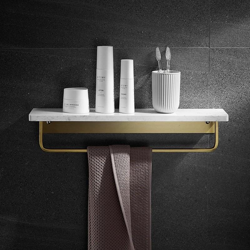 Black/White Marble Bathroom Shelf Wall-mounted Bathroom Storage Rack Aluminum Shower Stand With Rod Bathroom Accessory