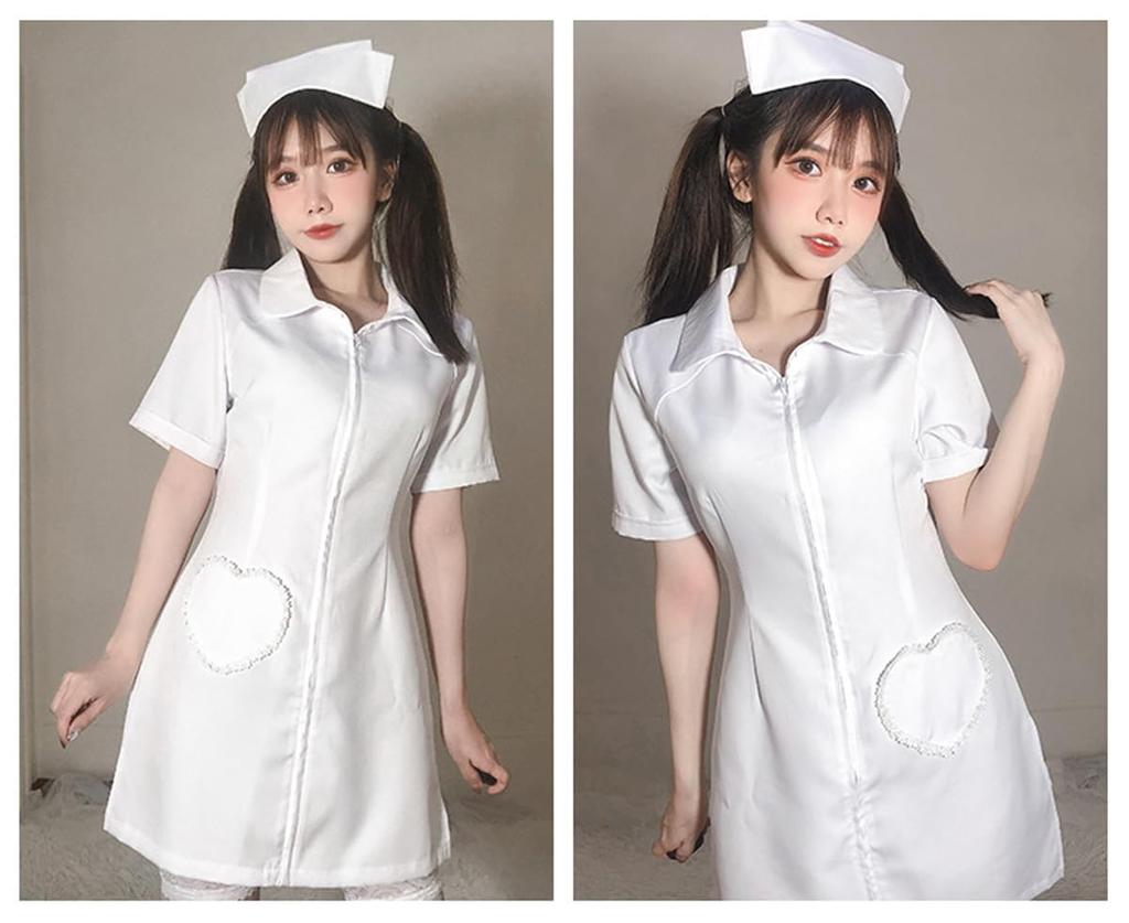 Socpuro Halloween Cosplay Nurse Cute Nurse Hat and Dress Erotic Round Collar Dress with Sexy Popular for Halloween and Christmas Costume, Set, Style,