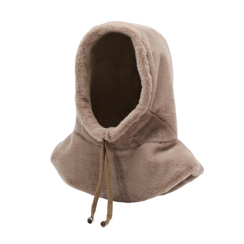 Korean Style Women's Furry Shawl Hat with Integrated Scarf and Ear Protection - Warm Autumn/Winter Plush Accessory