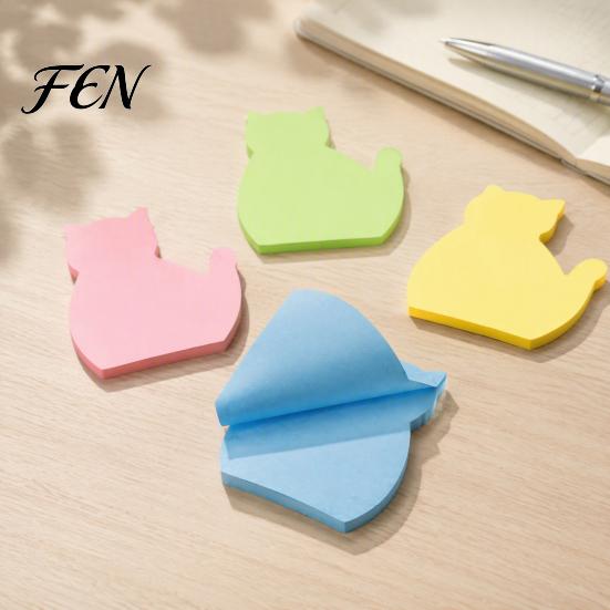 Easy to Remove Memo Strips 2PCS Cute Cat Shaped Sticky Notepads, Multi Color Macaron Adhesive Decorative Book Annotation Tools Pads, Compact Note Tabs