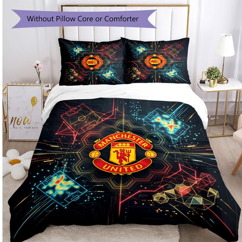 Manchester United Pattern Printed 3PCS Bedding Set Soft Skin-Friendly Washable Duvet Cover & Pillowcases Set All Season Bedroom