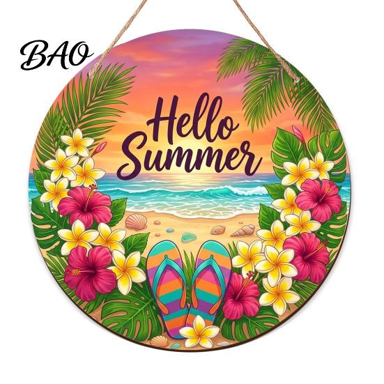 Flamingo Palm Leaf Wall Art Summer Wooden Hanging Sign, Beach Style Decor with Hemp Rope, Tropical Sign Indoor Outdoor Theme Decoration for
