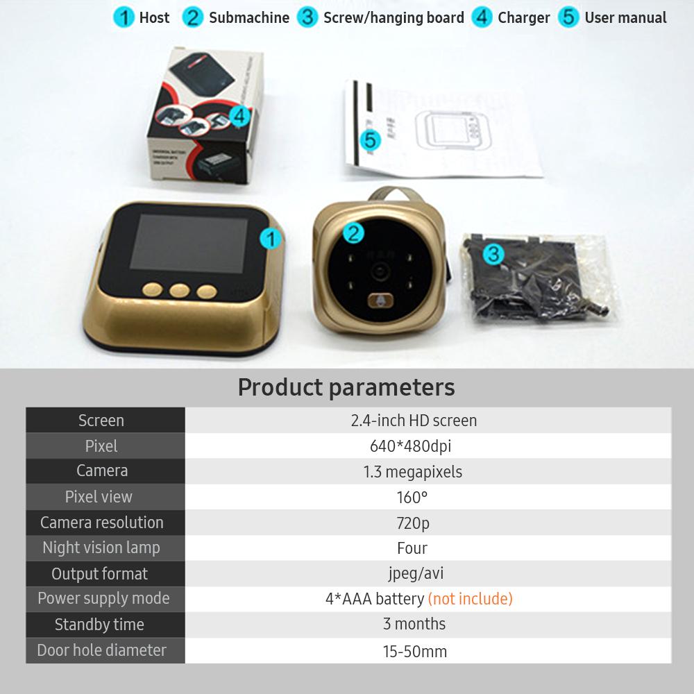 WiFi Doorbell Door Viewer Camera Door Peephole Door Camera Wireless Monitor Live View Available Digital Night Visiion 24'' LCD Screen Doorbell