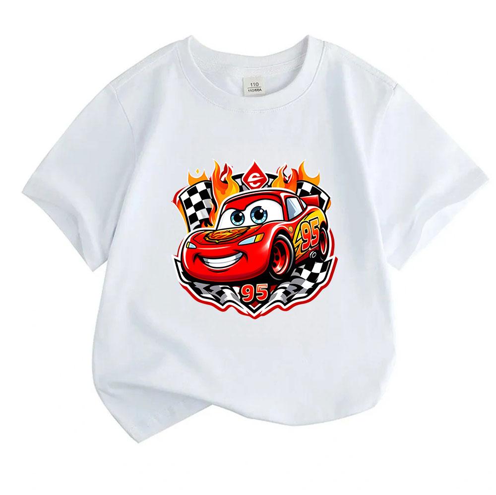 Kids Boys Girls 100% Cotton Crew Neck Short Sleeve T-Shirt, Cute Racing Car 95 Print Casual Soft Tee Tops for Toddlers Children Daily Wear