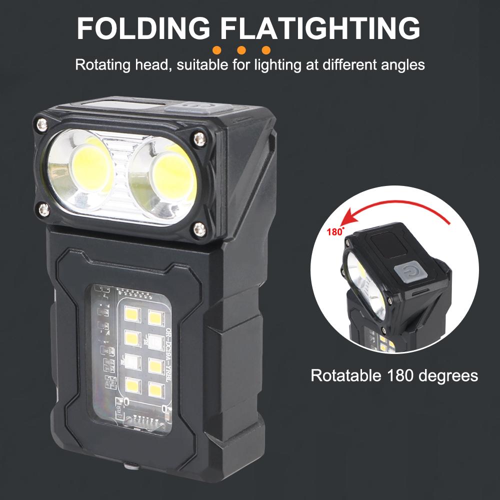 Emergency Light Hiking Camping Working Portable Adjustable Angle Flashlight Tail Magnetism USB Rechargeable Multifunctional Side Lamp