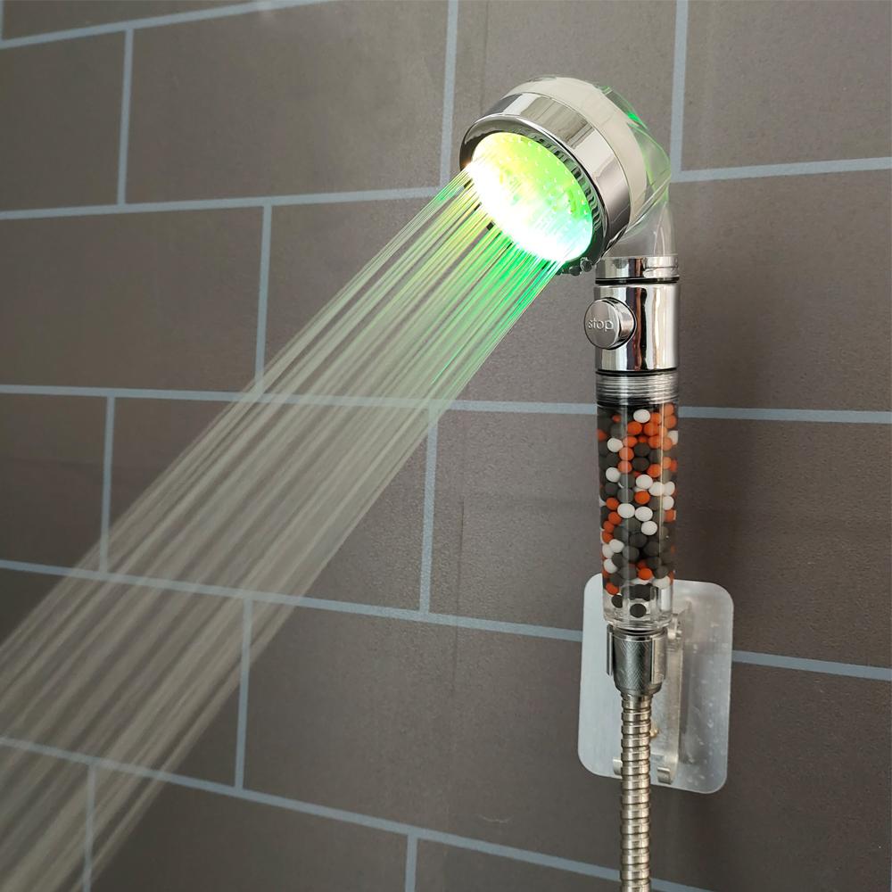 1шт светоизлучающая светодиодная душевая головка с отрицательными ионами, меняющая цвет, с узорчатой душевой головкой HMM
