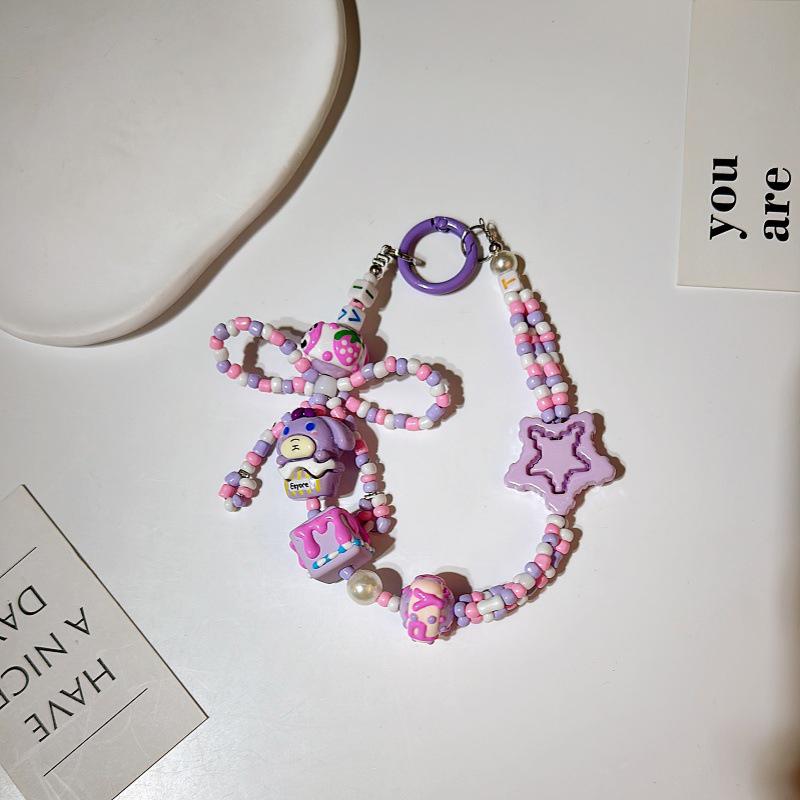 Тяжелые расписанные вручную бусины клубничный медведь мобильный телефон цепочка оригинальный Ins сумка шнурок брелок украшение подарок