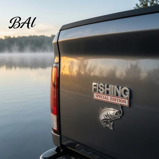 High-relief Fishing Sticker Special Edition Car Emblem, Bass Badge for Vehicle, Waterproof Metal Fishhook Aluminum Fish Hook Decal Truck SUV,