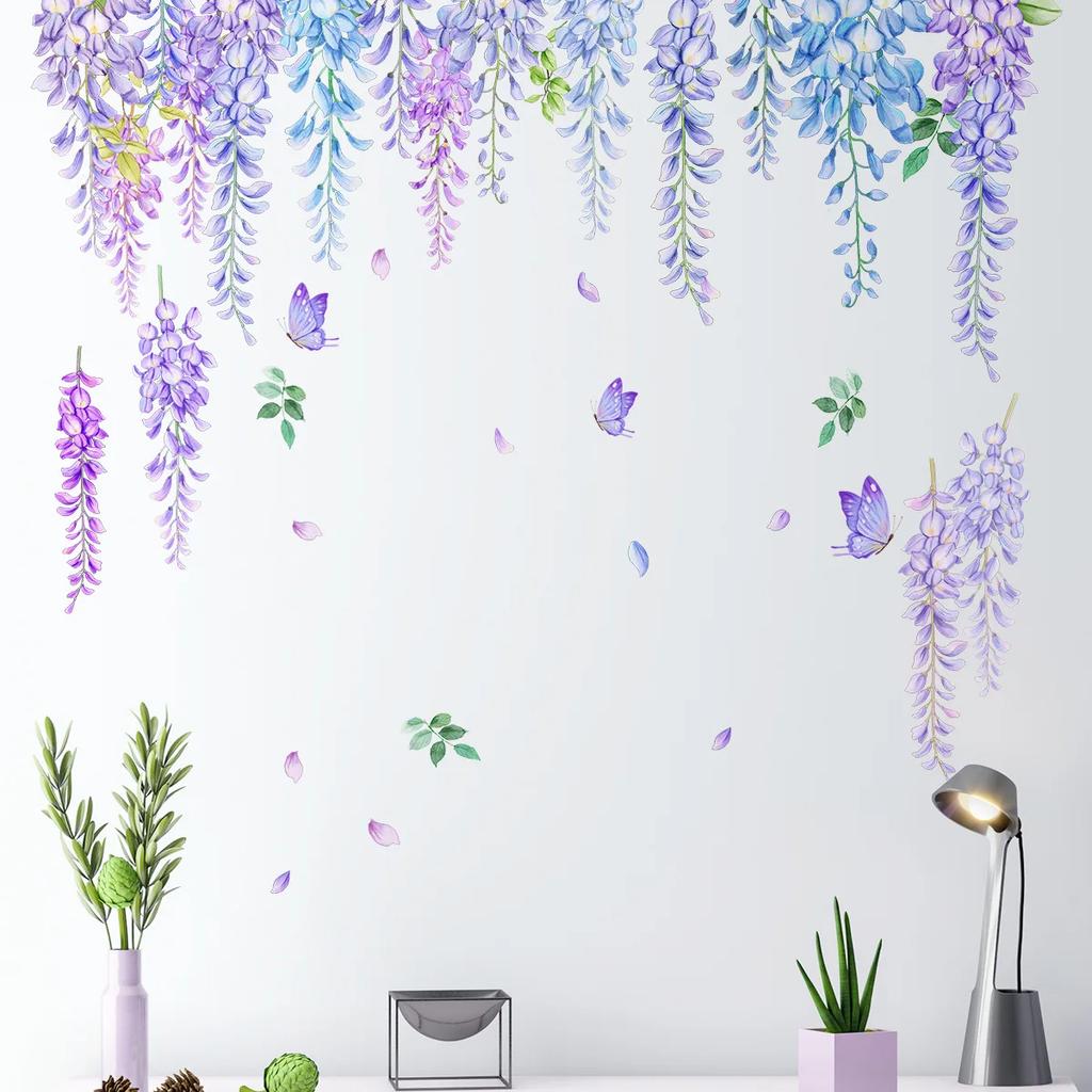 1PC Purple Rattan Wall Stickers Removable Vine Branches Green Plant Leaves Flower Wallpaper Decal DIY Mural for Home