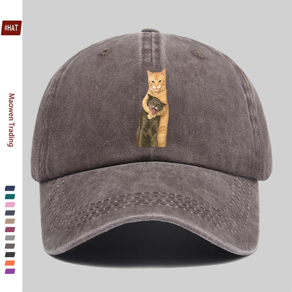 pc MenS and WomenS Cat Lover Baseball Cap with Cat Hugging Design Easy Sun Hat Truck Driver Decorative Cap with Adjustabl