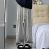 High-Quality Women's Retro Striped Wool Pants - Autumn/Winter Casual High-Waisted Slimming Straight-Leg with Wide-Leg Drape