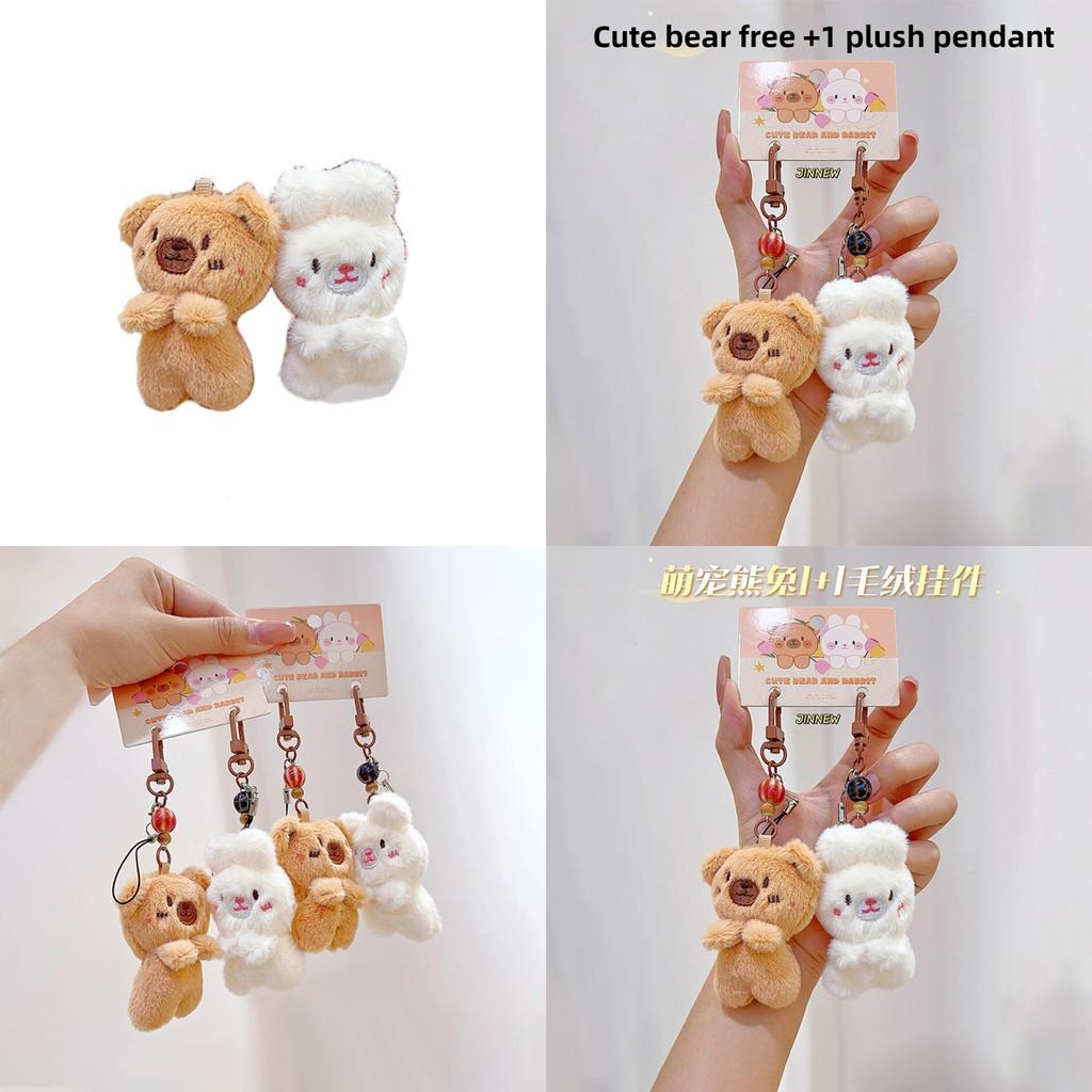 Rabbit Bear Plush Animal Keychain Set With Soft Fur For Kids And Collectors