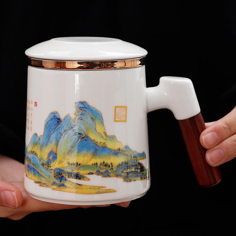 White Porcelain Office Cup Tea Separation Cup With Lid Filter Personal Water Cup Business Gift