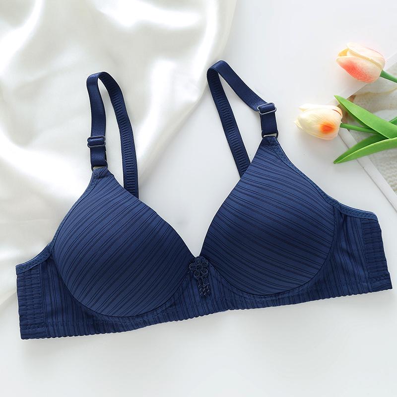 Gathering Stripe Soft Molded Cup Bra for Middle-Aged and Elderly Women