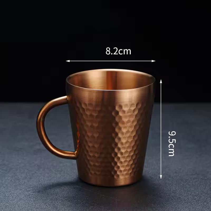 300ml Double-Layer Water Cup 304 Stainless Steel Thermal Coffee Beer Mug with Handle Gold Sliver Heat Insulation Coffee Cup