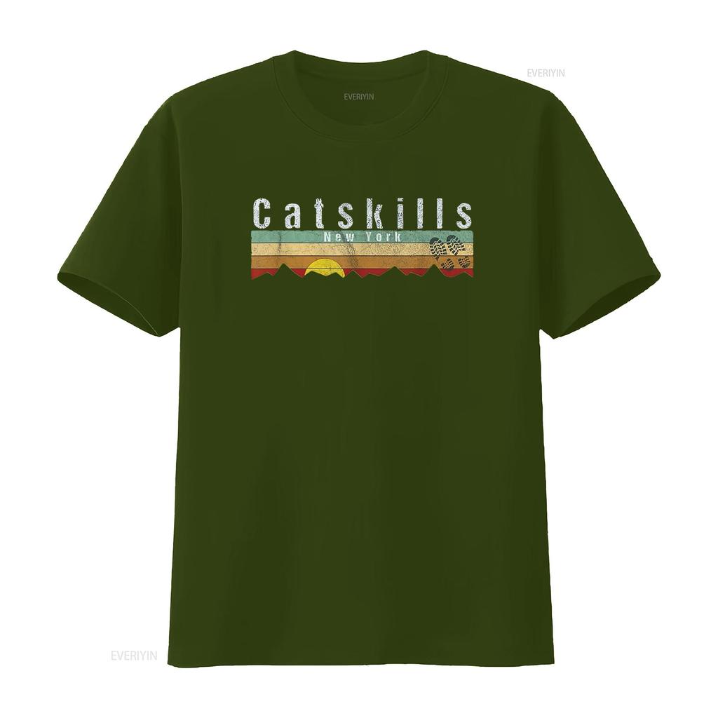 Womens Catskills Ny T Shirt Vintage Hiking Black 2XL vintage Washed Soft homme Stylish Unisex Stretched Slightly Versatile