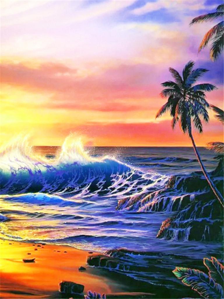 DIY Алмазная вышивка 5D пейзаж пляж вышивка крестиком закат побережье круглая алмазная живопись мозаика со стразами подарок на Новый год