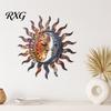Artistic Metal Wall Panel Sun Outdoor Art Decor, Outside Moon & Face Art, Rust Vintage Iron for Living Room Proof Sculpture, Ideal Yard Patio