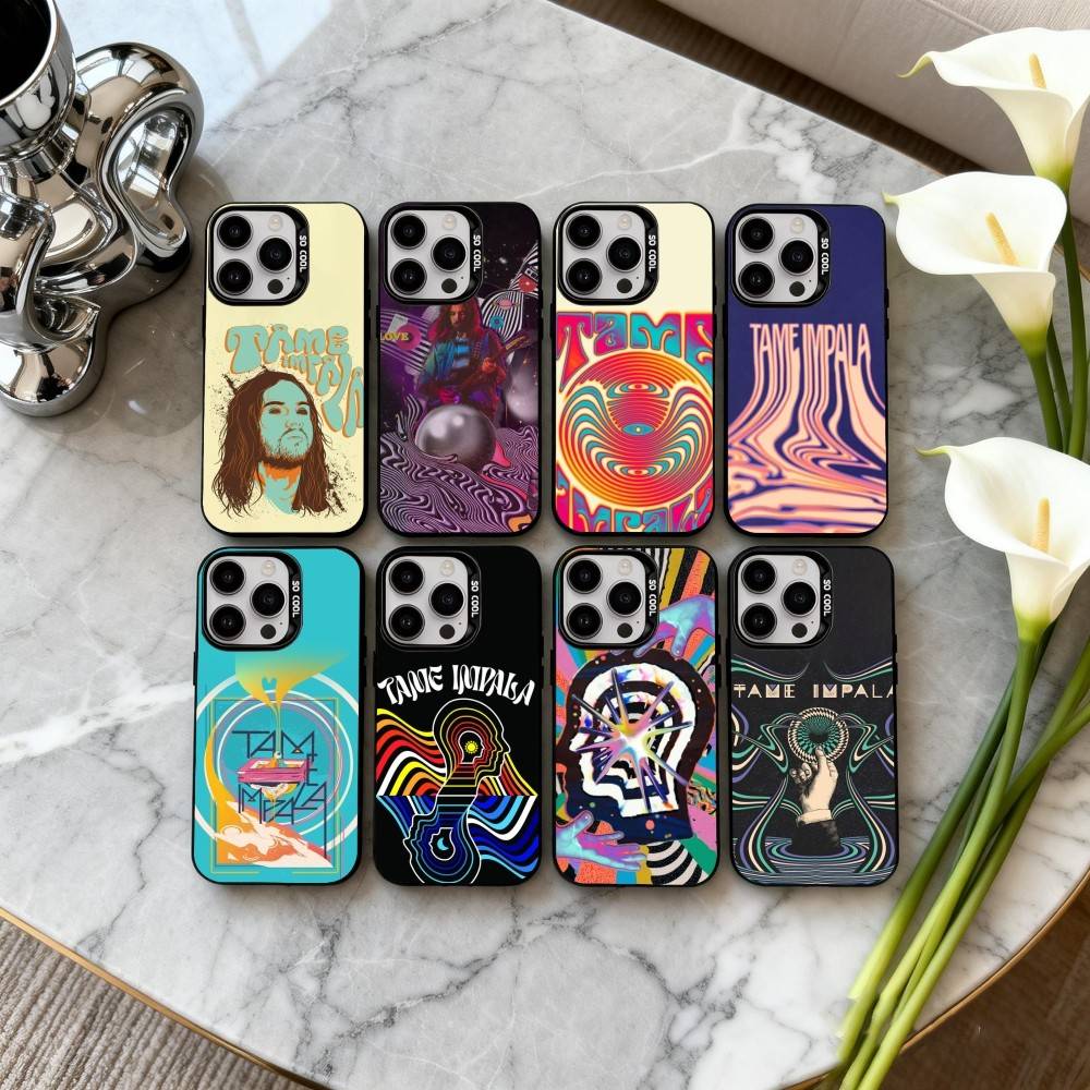 Чехол для телефона Epiphany Pop T-Tame I-Impala Band для iPhone17,16,15,14,13,12,11 Plus,Pro Max Черный Покрытие Серебряный Конфетный