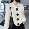 Autumn and Winter Women's Long Sleeve Loose Fashion Large Button Lapel Knitted Cardigan Jacket Sweater