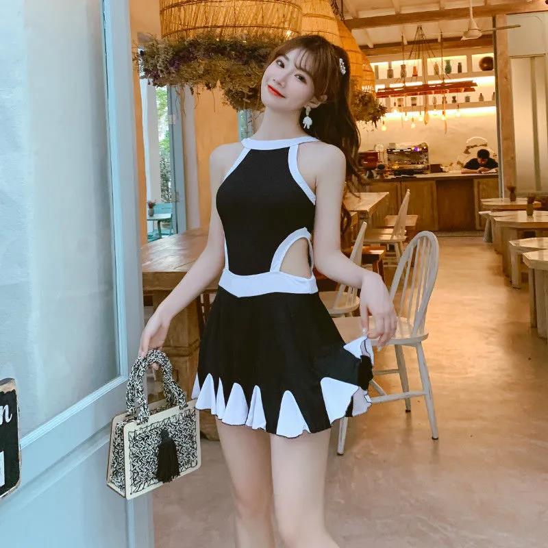 Купальник, женская цельная юбка, закрывающая живот, тонкая и маленькая грудь, корейская цельная юбка, женский купальник, сексуальный и сладкий