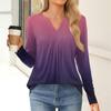 Women's Fashion Casual Long Sleeve Shirt Gradient Printed V Neck Up Tops
