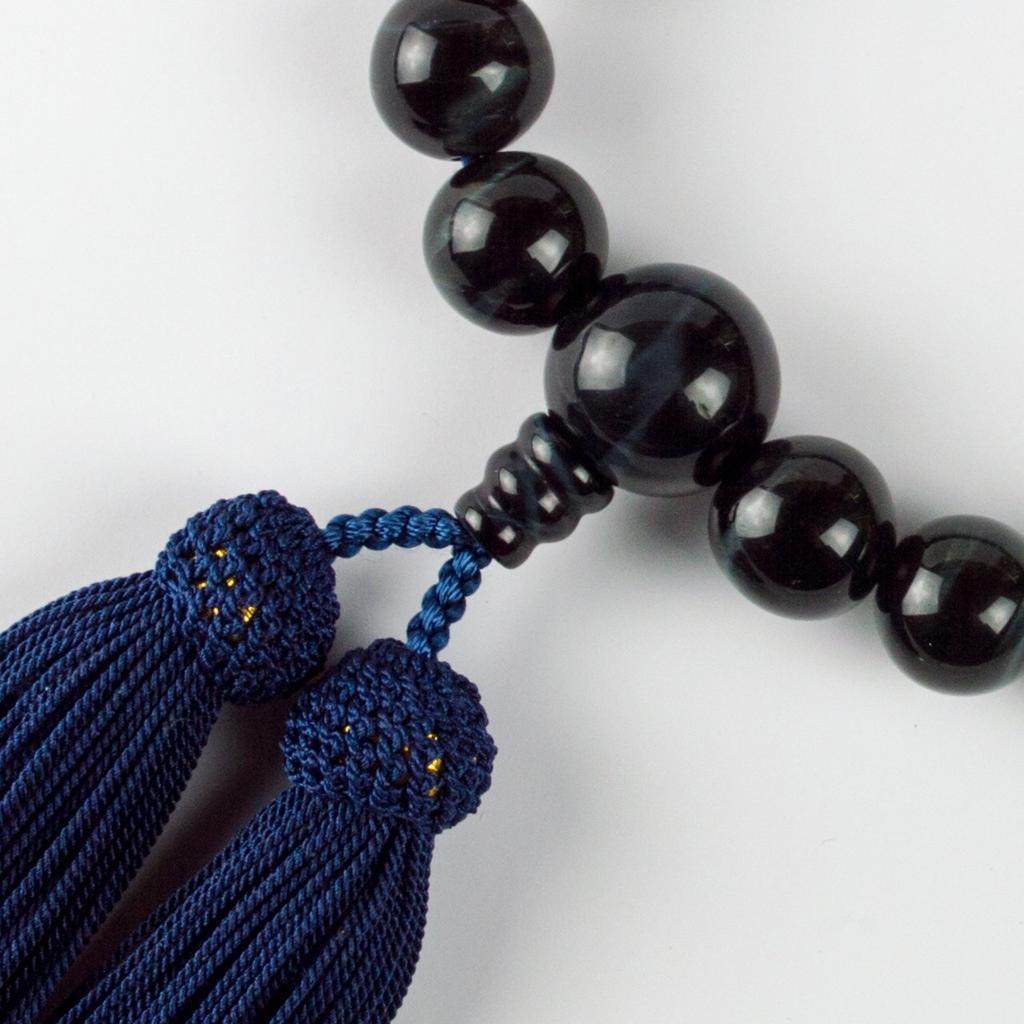 Похоронное бюро Сато Тигровый глаз (Тигровый глаз) Чётки из 22 бусин для мужчин, Подходят для всех сект, Сделано в Киото, Включают портативный мешочек,