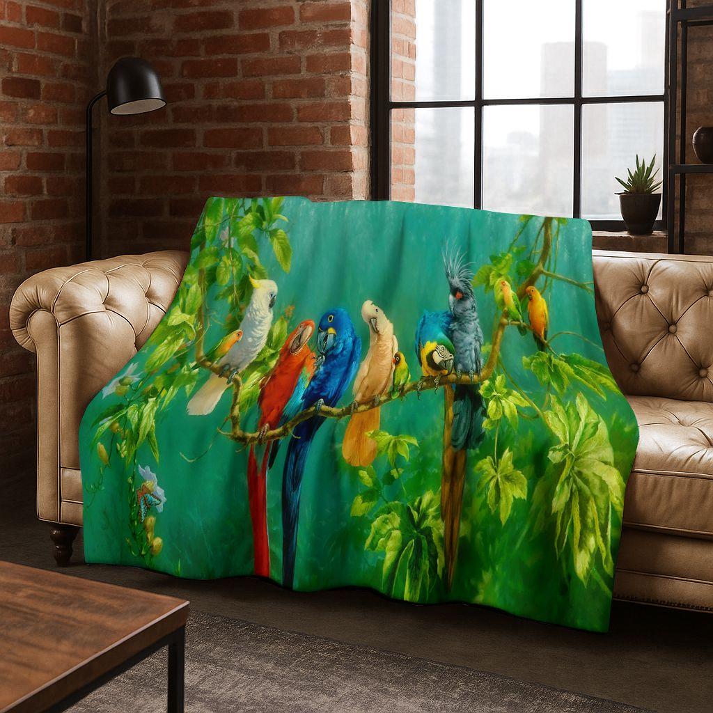 Colorful Tropical Parrot Macaw Natural Birds Art Flannel Blanket,Cozy Soft Throw Blanket for Home Bedroom Bed Sofa Cover Kids