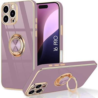 Чехол Силиконовый - для iPhone - 16 Pro - Фиолетовый - Ударопрочный - Вращающееся Кольцо 360°