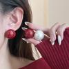 Простые Легкая Роскошь Ретро Гонконгский Стиль Бордовые Жемчужные Пусеты Женская Элегантность Темперамент Универсальные Высококлассная Атмосфера Серьги