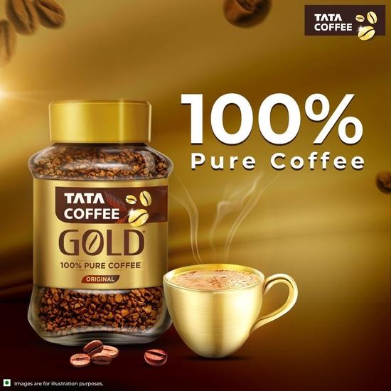 Tata Coffee Gold Original, Растворимый и чистый кофе в банке, 90/95 г, Сублимированный, Насыщенный и крепкий, Специально отобранные зерна робусты и арабики