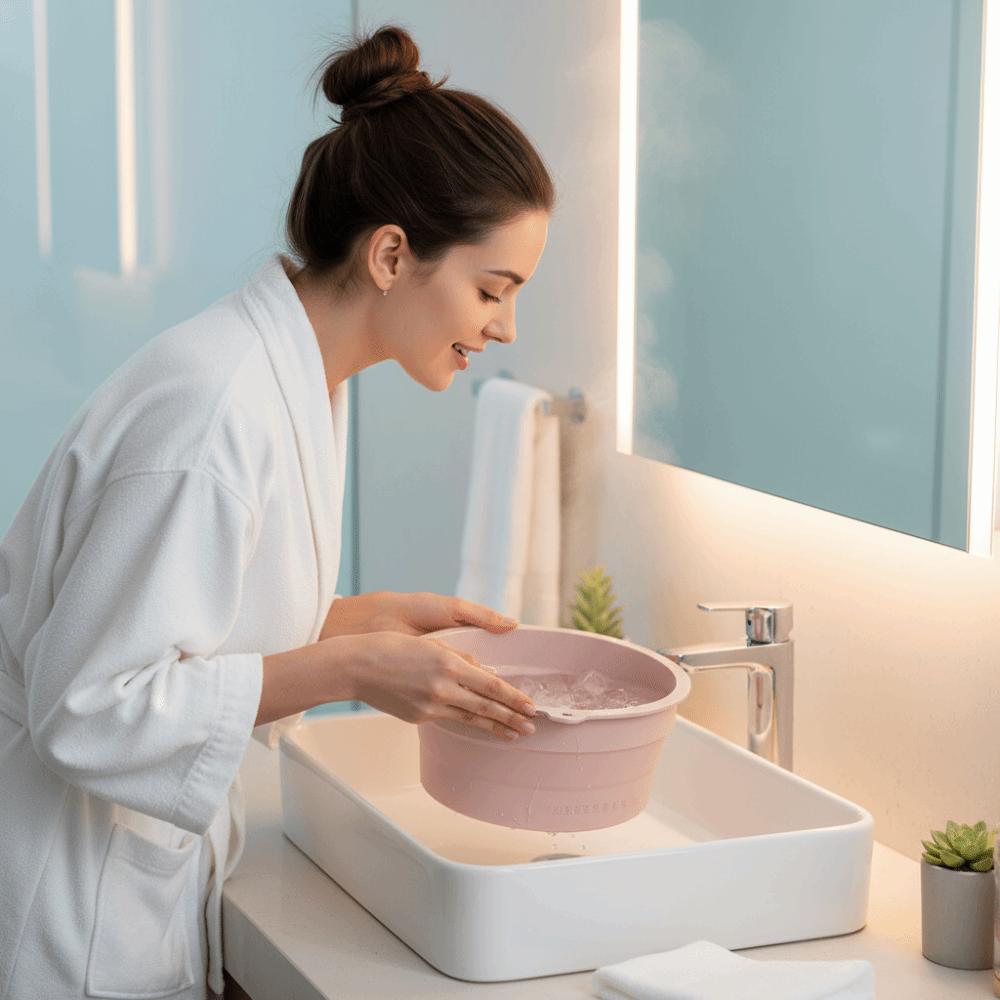Built-in Ice Tray Foldable Face Ice Bath Bowl Silicone Cooling Washbasin  Skin Care