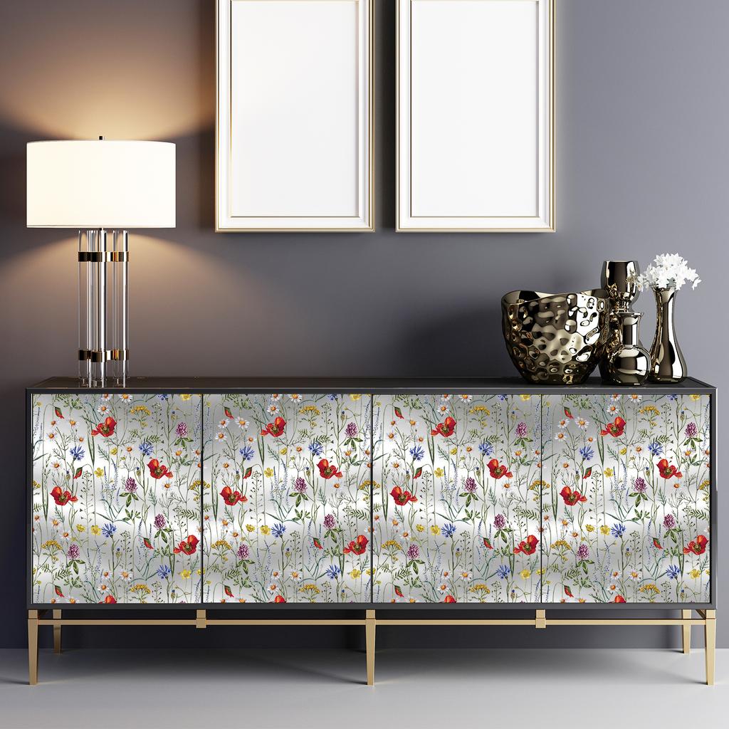 Акварельные луговые цветочные обои самоклеящиеся Дикие цветы Самоклеящиеся съемные обои для ванной комнаты, кухонных шкафов