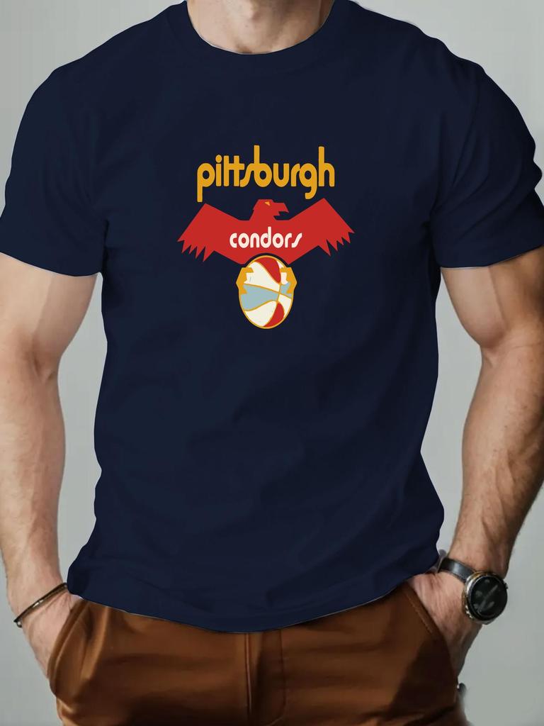 Мужская хлопковая футболка Pittsburgh Condor Летняя с круглым вырезом с коротким рукавом с графическим принтом Дышащая Модная Повседневная футболка