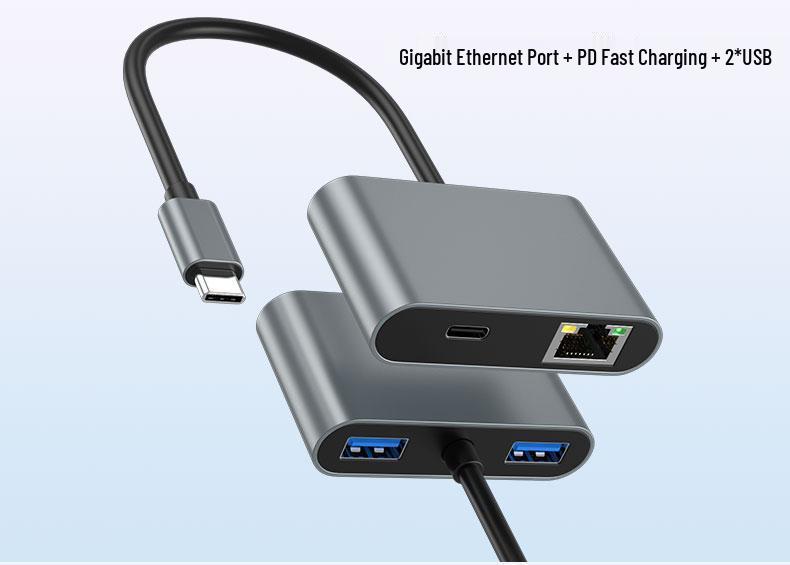 Адаптер Gigabit Ethernet Type-C 60 Вт с RJ45 для быстрой зарядки и подключения хаба