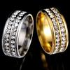 Womens Mens Fashion Double Rows Rhinestones Titanium Steel Wedding Jewelry Ring MIT