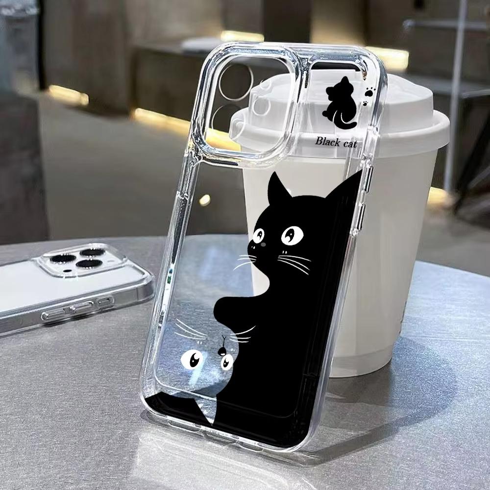 Cartoon Animal Cute Cat Phone Case For iPhone 17 Pro Max 16 15 Pro 14 13 Mini 12 11 XR XS 17Air 16 Plus Clear Bumper Cover