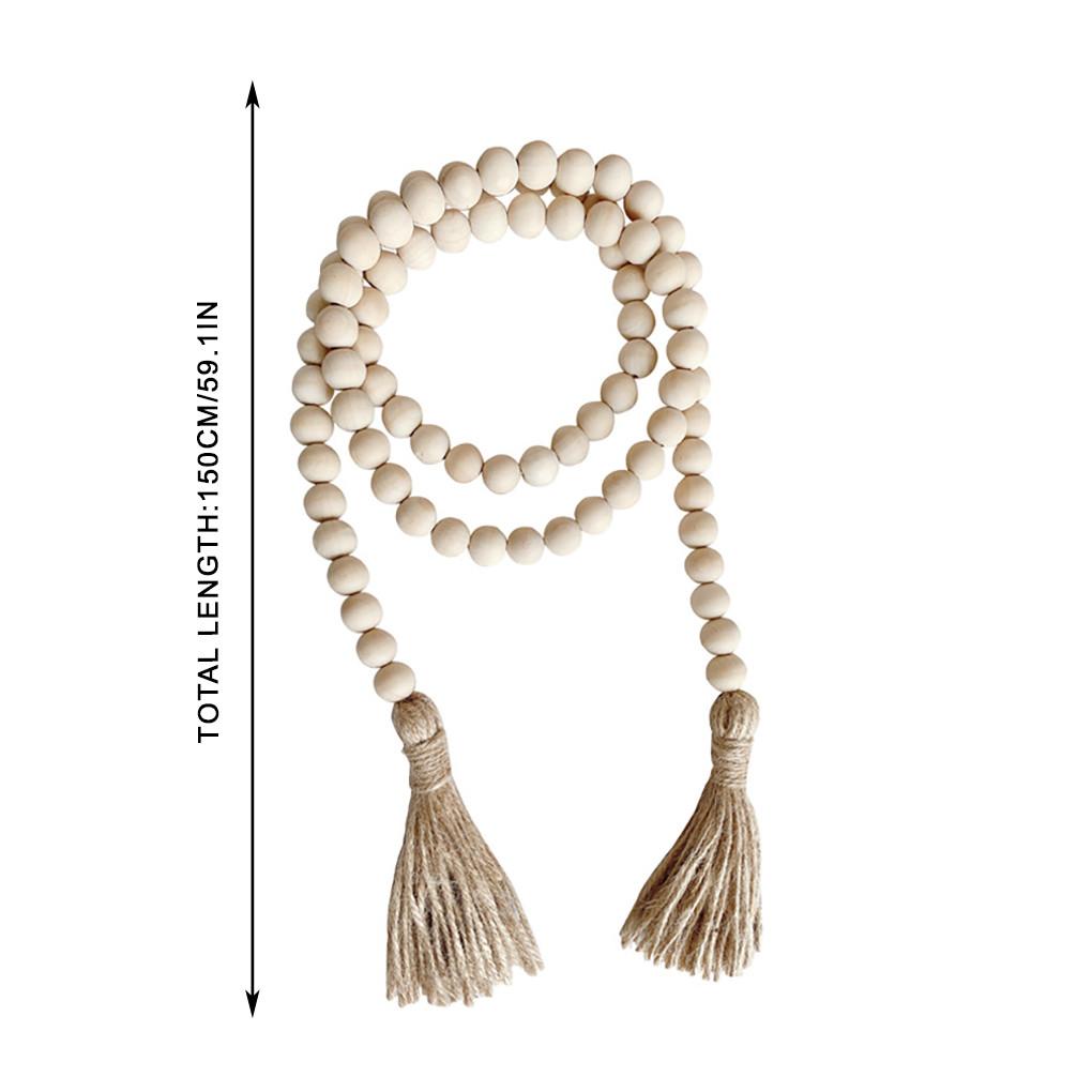 Nordic Wood Beads Garland with Tassel Farmhouse Beads Rustic Country Kids Home Wall Decor