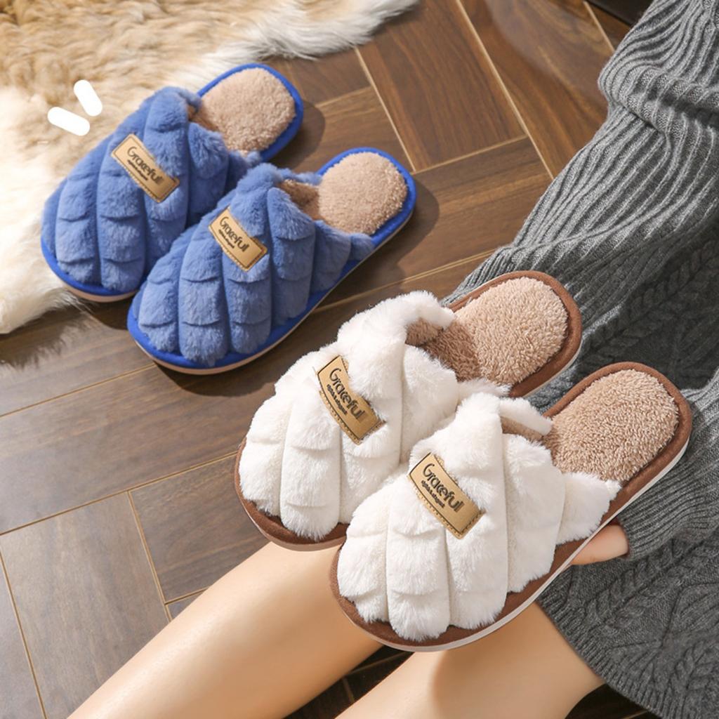Cotton Slippers for Home Use, Couple's Slippers, Women's Shoes, Hairy Slippers, Anti Slip Winter Slippers
