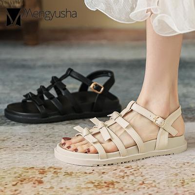 Модные римские туфли из цельной кожи, летние женские сандалии-гладиаторы с бабочкой, шлепанцы на платформе, 2024, женские сандалии